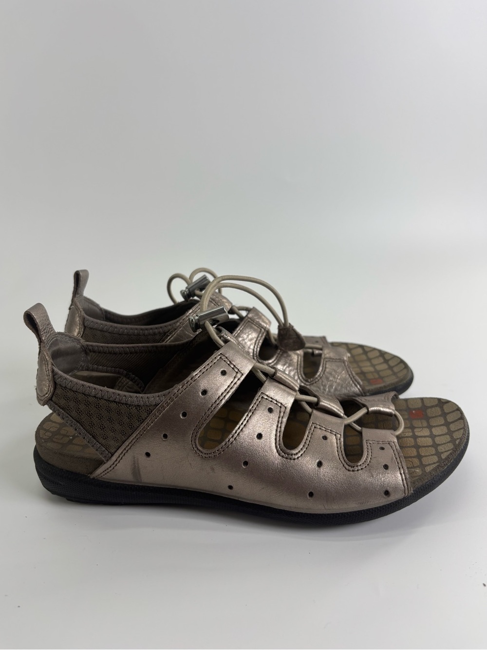 Ecco Jab fisherman sandals toggle metallic bronze leather 37